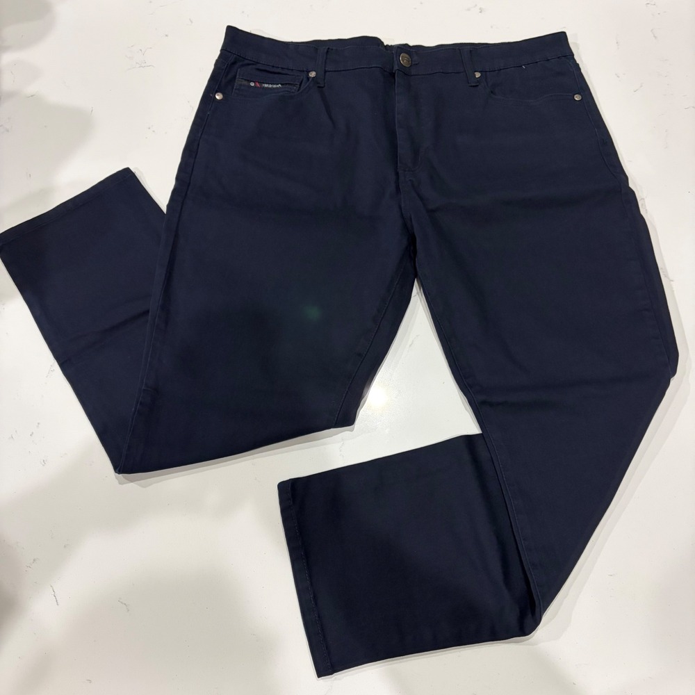 Fried Denim Mens Navy Blue Straight Leg Stretch Pants 42x30 Baggy Y2K Trousers